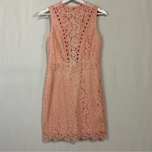 Main Strip Women’s Sleeveless Open Back Lace Mini Dress Pink NWOT Girly Summer